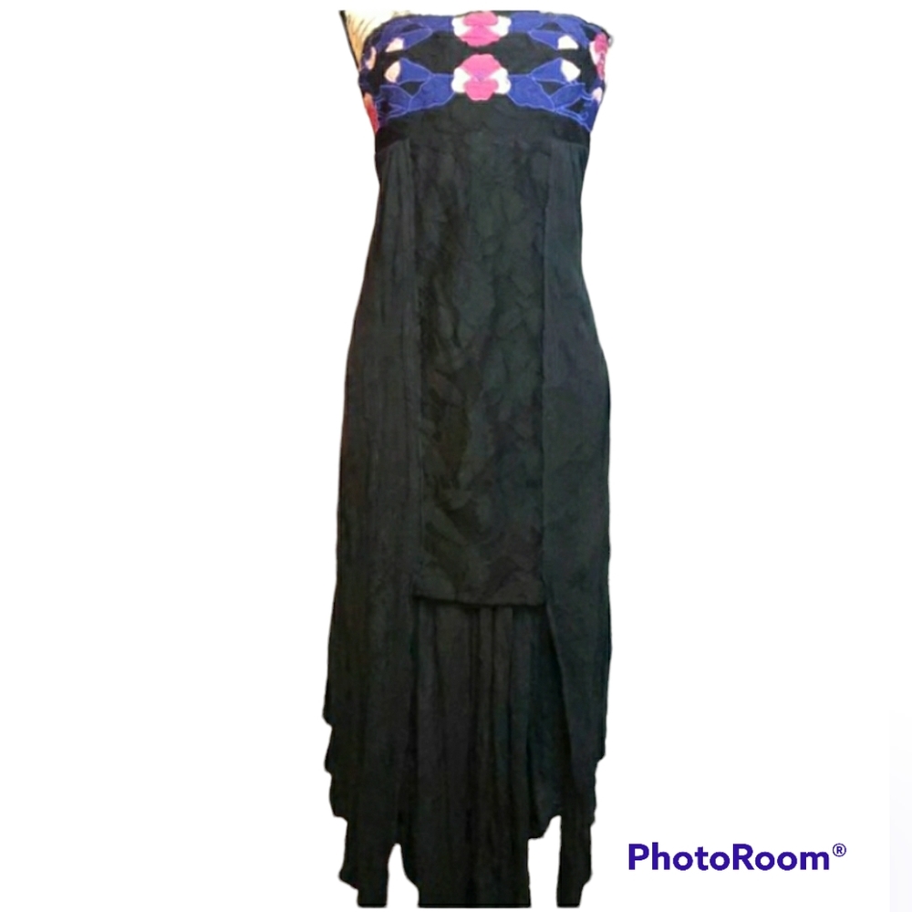 Free People Strapless Black Lace High-Low Handkerchief Midi | XS